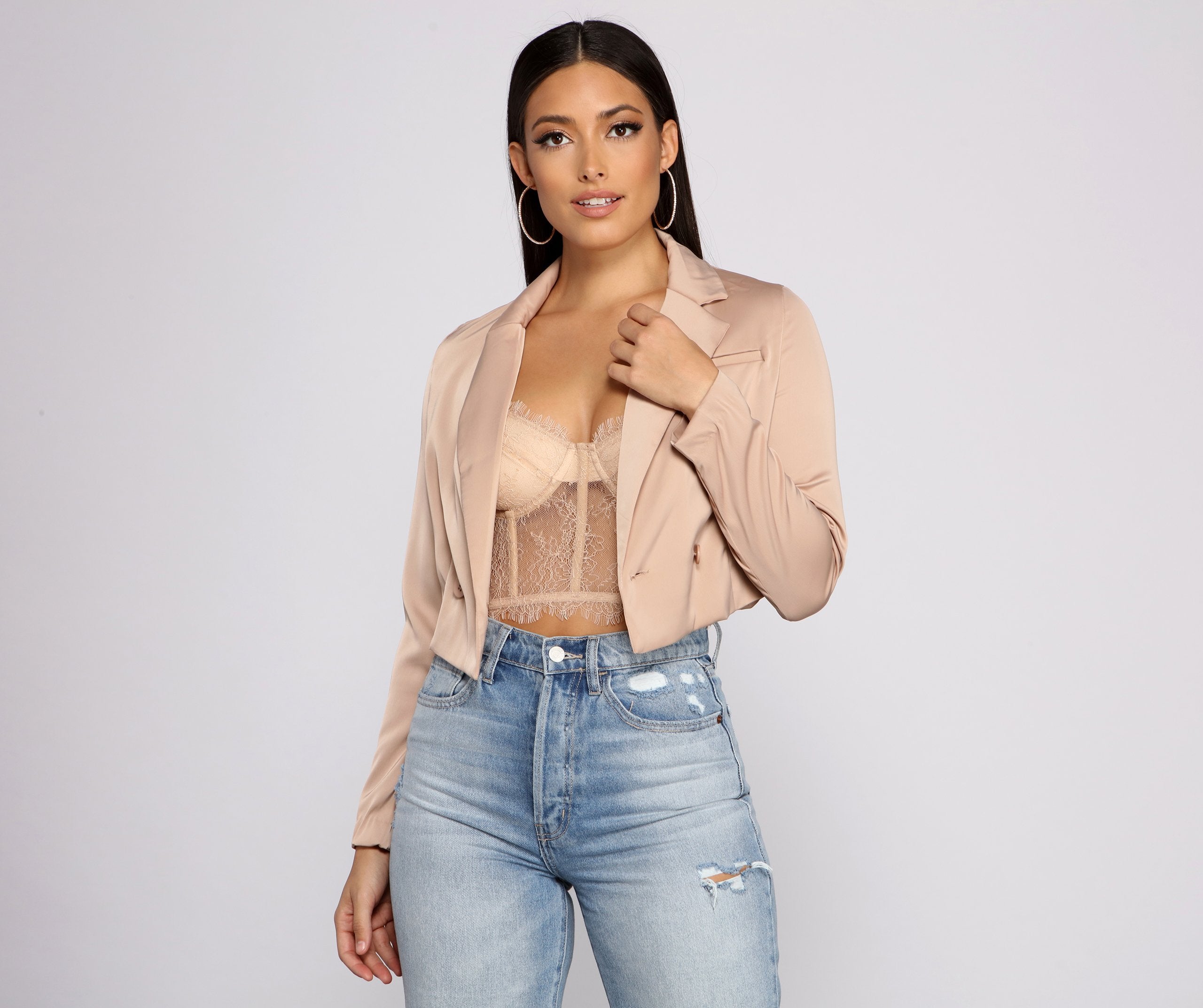 Casually Chic Satin Cropped Blazer