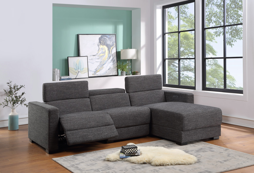 Zara Dark Gray Polyester Fabric Power Reclining Sectional   Transitional   Sectional Sofas   by Steve Silver  Houzz