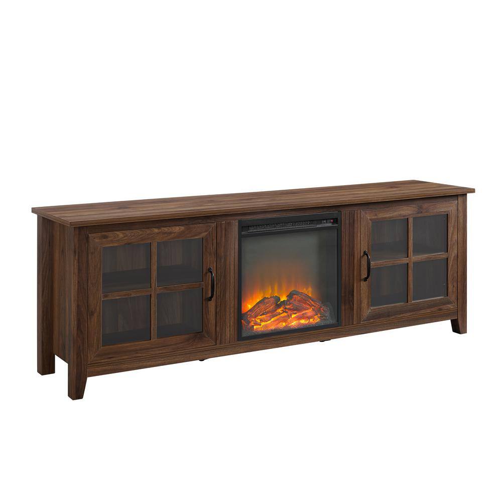 Walker Edison Furniture Company Simple 70 in. Dark Walnut 2-Door TV Stand with Electric Fireplace (Max tv size 75 in.) HD70FPSCDW