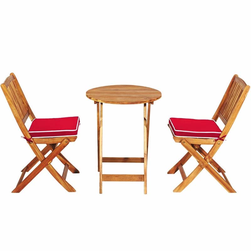 3 Pcs Acacia Wood Patio Folding Bistro Set Outdoor Chair Table Set with Padded Cushion & Round Coffee Table