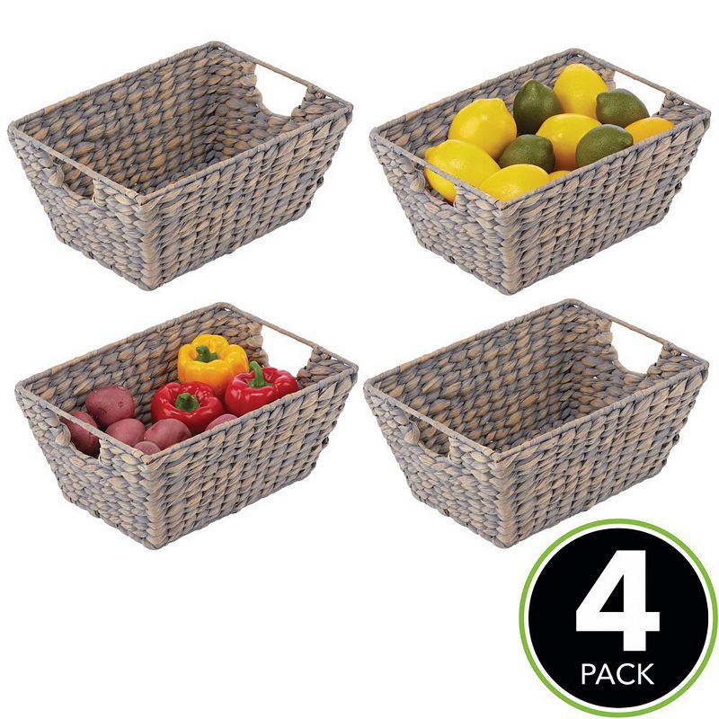 mDesign 12 x 9 x 6 Natural Hyacinth Stackable Pantry Bin Basket - 4 Pack