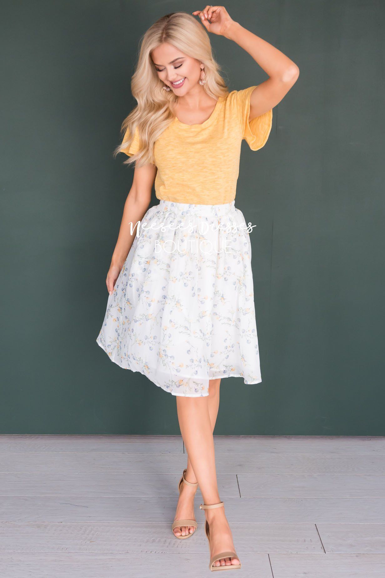 Blue & Yellow Poppy Chiffon Skirt