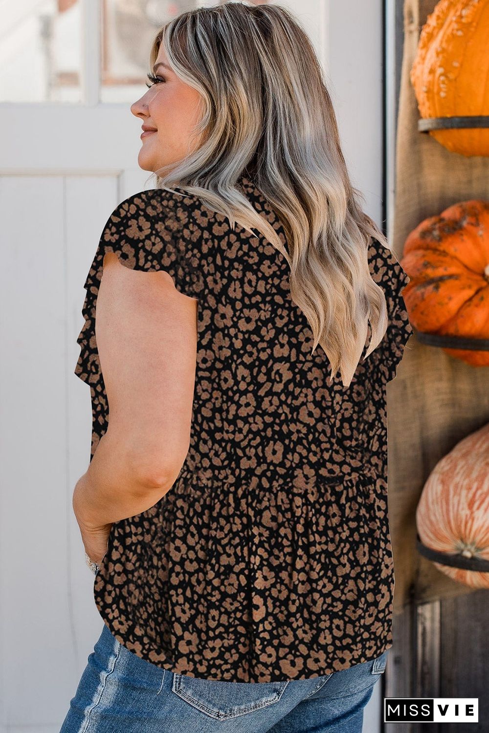 Black Plus Size Smocked Floral Blouse