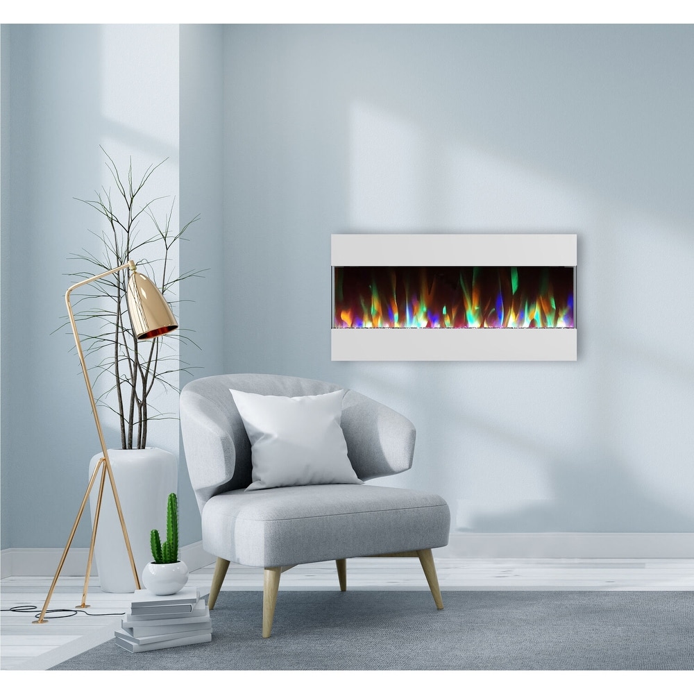 Cambridge 42 inch White Recessed Wall Mounted Electric Fireplace