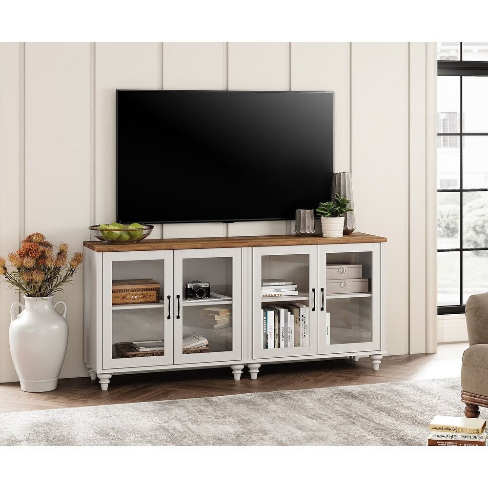 LED TV Stand for 75 Inch TV  2 in 1 TV Console Table TV Cabinet  White   68 Inch