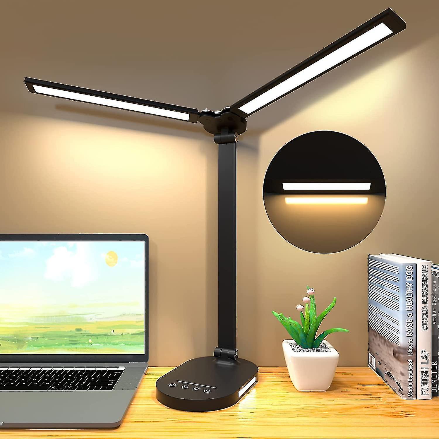 Desk Lamps For Home Office - Led Desk Lamp With Night Light， Office Desk Lamp， Usb Charging Port，5 Color Modes 5 Brightness Levels，auto Timer， Eye-car