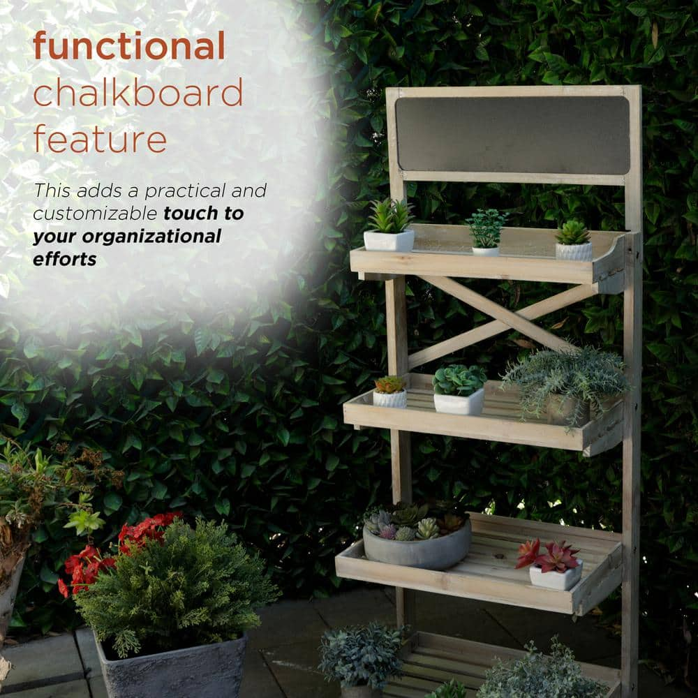 Alpine Corporation Wooden 4-Tier Shelf Storage Rack with Chalkboard MBB164