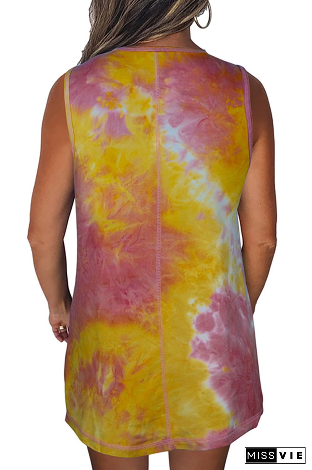 Rose Red Tie-Dye Round Collar Tank Top