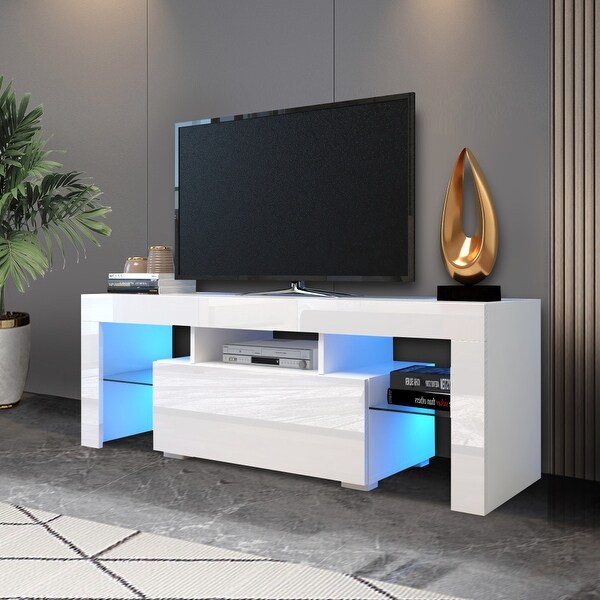 51''L Flat Screen TV Stand LED RGB TV Cabinet with 5 Shelf for 43 to 60 in