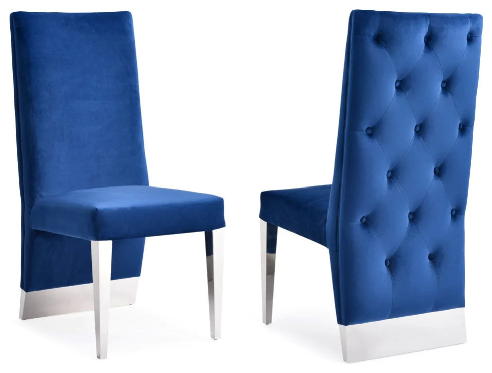 Calvin Modern Blue Velvet and Stainless Steel Dining Chair  Set of 2   Contemporary   Dining Chairs   by V.S.D Furniture  Houzz