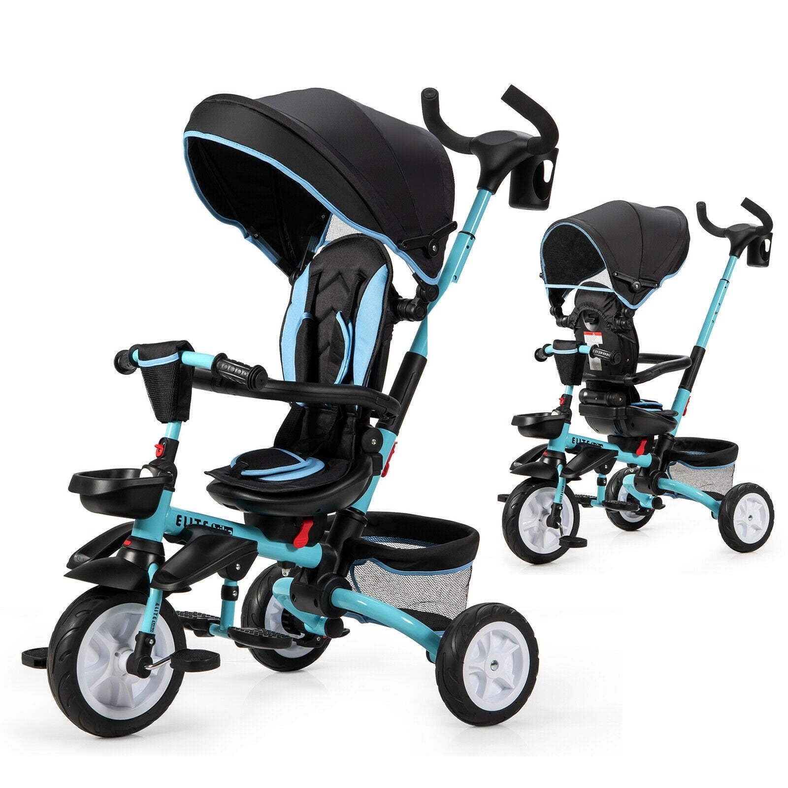 BABY JOY Baby Tricycle, 7-in-1 Kids Folding Steer Stroller w/ Rotatable Seat