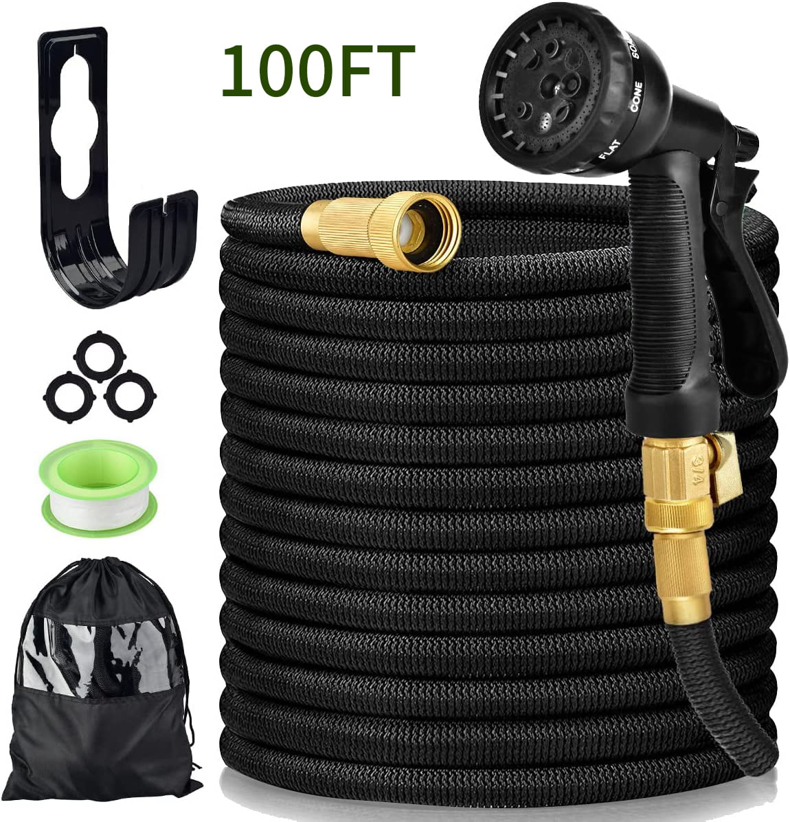 Wehilion 100FT Garden Hose Expandable, Water Hose with Durable 3-Layers Latex and 10 Function Nozzle,3/4 Inch Solid Brass Fit, Best Choice for Watering and Washing