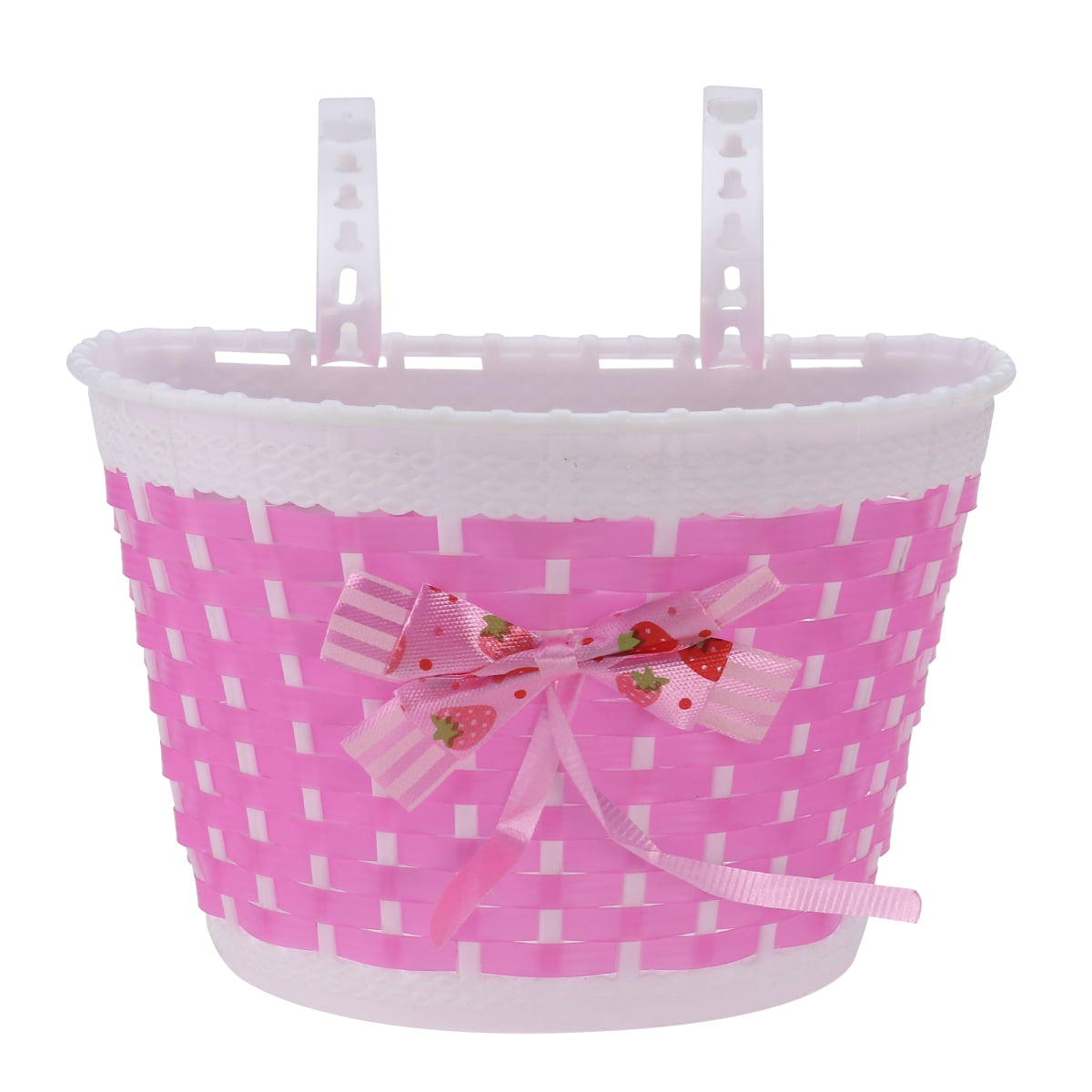 Hemoton Love Bike Basket Outdoor Knitted Bowknot Front Basket For Children Girl - Size S(Pink)