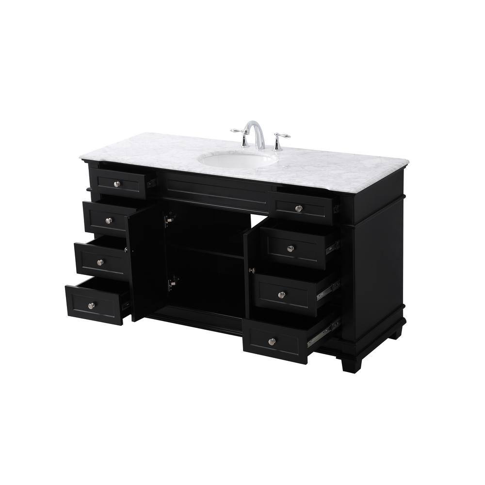 Timeless Home 60 in. W x 21.5 in. D x 35 in. H Single Bathroom Vanity in Black with White Marble TH100060BK