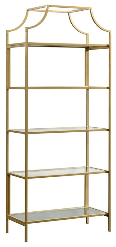 Sauder Harvey Park 5 Shelf Metal Framed Glass Bookcase in Black   Contemporary   Bookcases   by Homesquare  Houzz