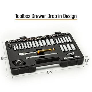 GEARWRENCH 14 in. 38 in. and 12 in. Drive 90-Tooth Standard and Deep SAEMM Ratchet and Socket Set (163-Piece) 8586789CB