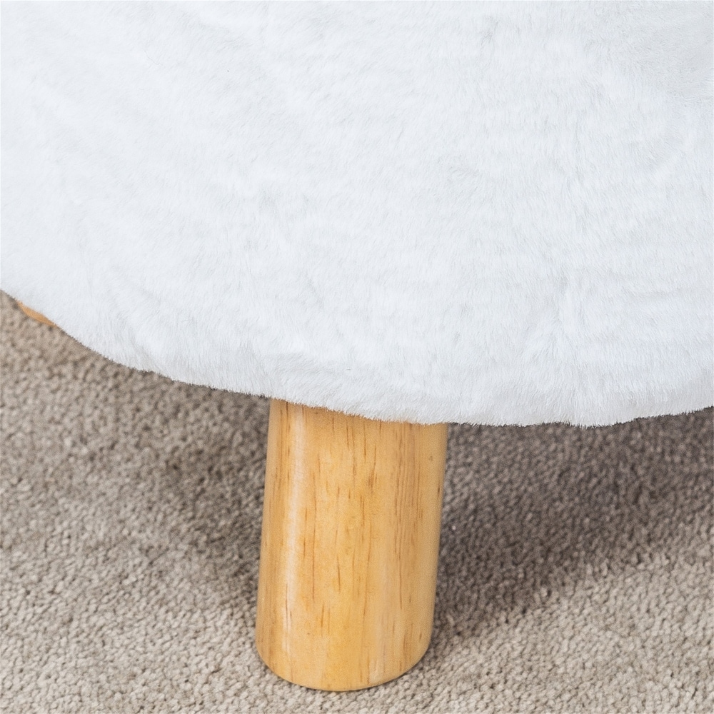 Adeco Round Ottoman Footrest Faux Fur Stool Upholstered Padded Pouf