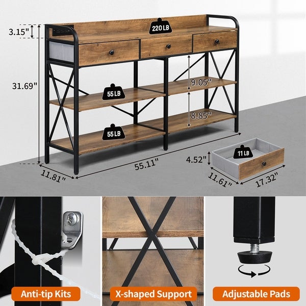 Console Table with Outlets and USB Ports， Narrow Entryway Table with 3-Drawer