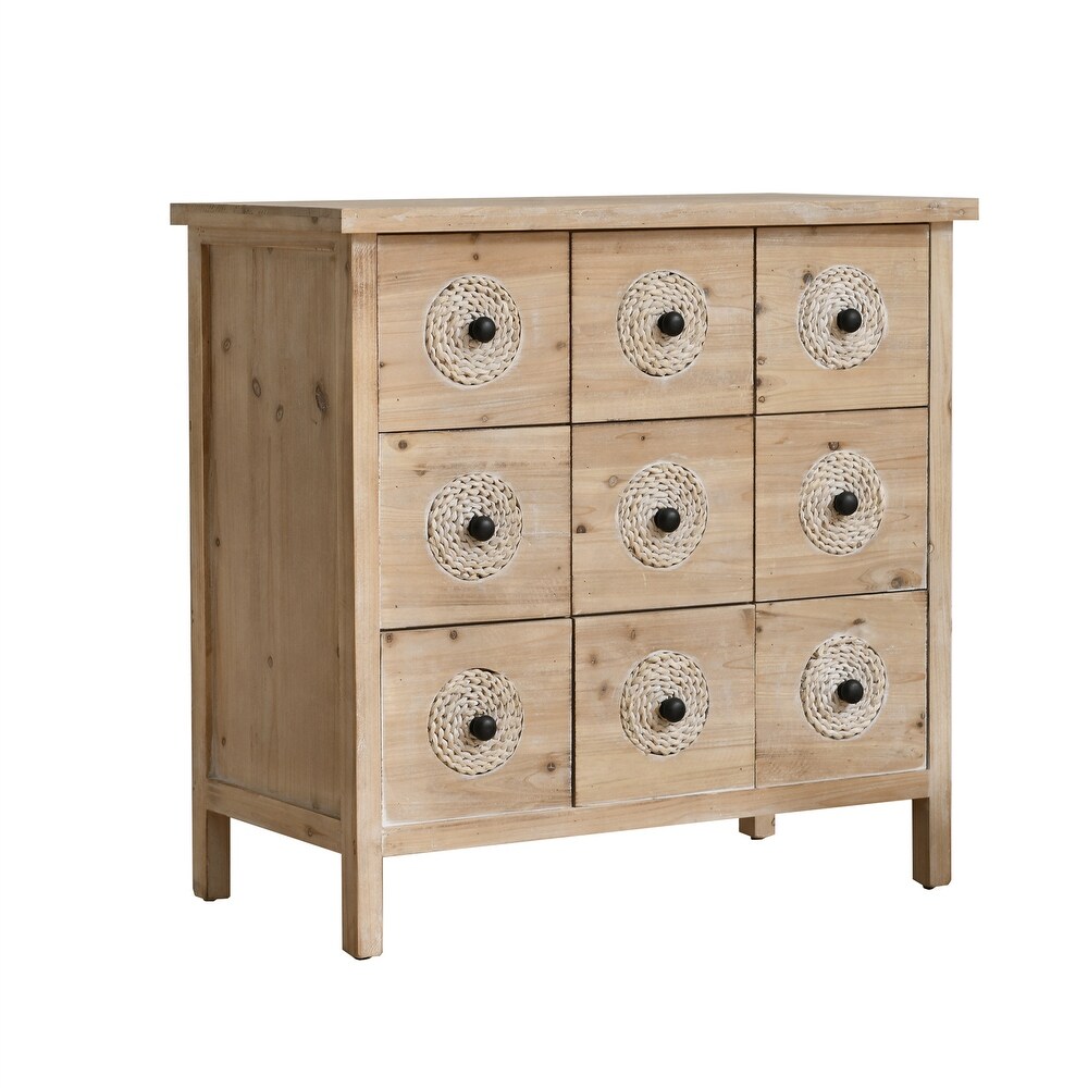 Storage Cabinet Rattan Retro Wooden Apothecary Chest with 9 Drawers