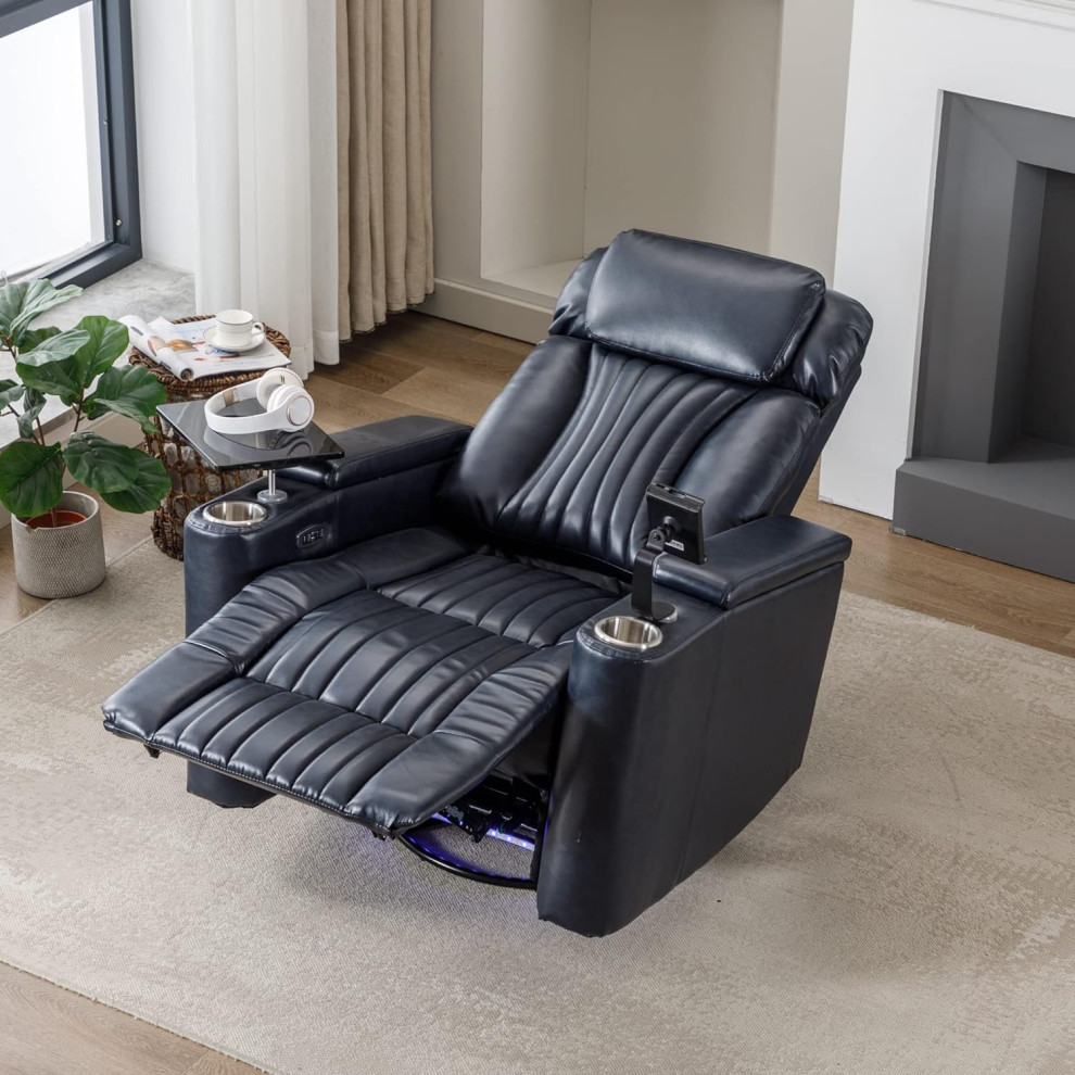 Swiveling Recliner  PU Leather Seat With Stitched Tufting  ampUSB Ports   Modern   Recliner Chairs   by Decor Love  Houzz