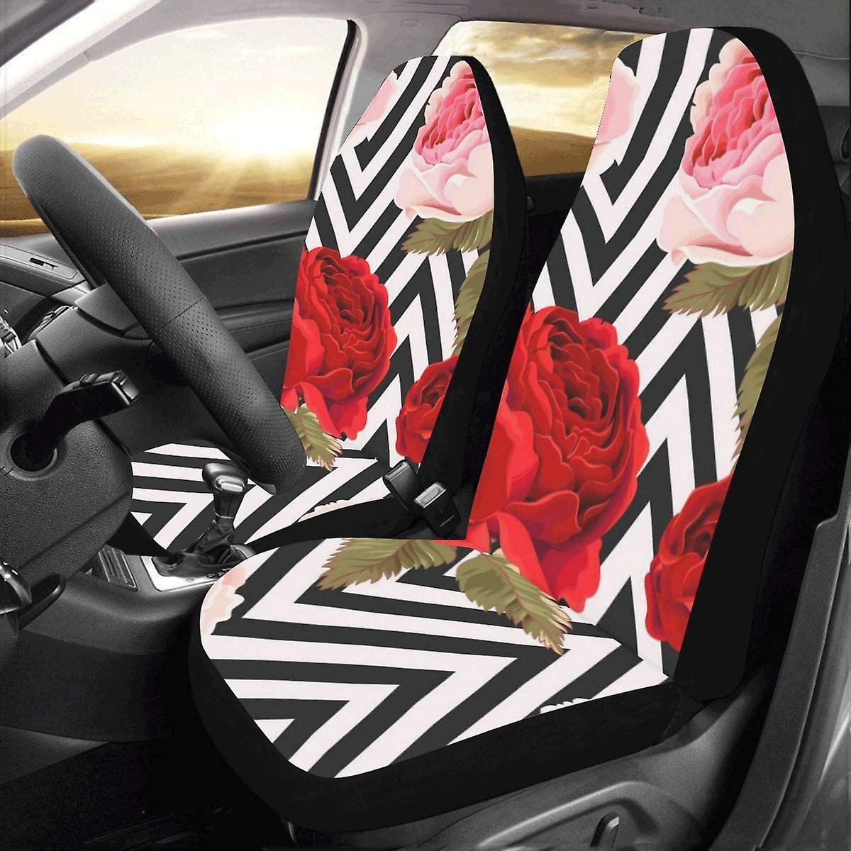 Set Of 2 Car Seat Covers Roses Universal Auto Front Seats Protector Fits For Car，suv Sedan，truck D 71097