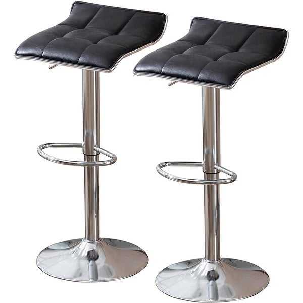 PU Leather Swivel Bar Stools Set of 2， Square Backless Adjustable Tall Stools，with Metal Base Swivel Counter Stools