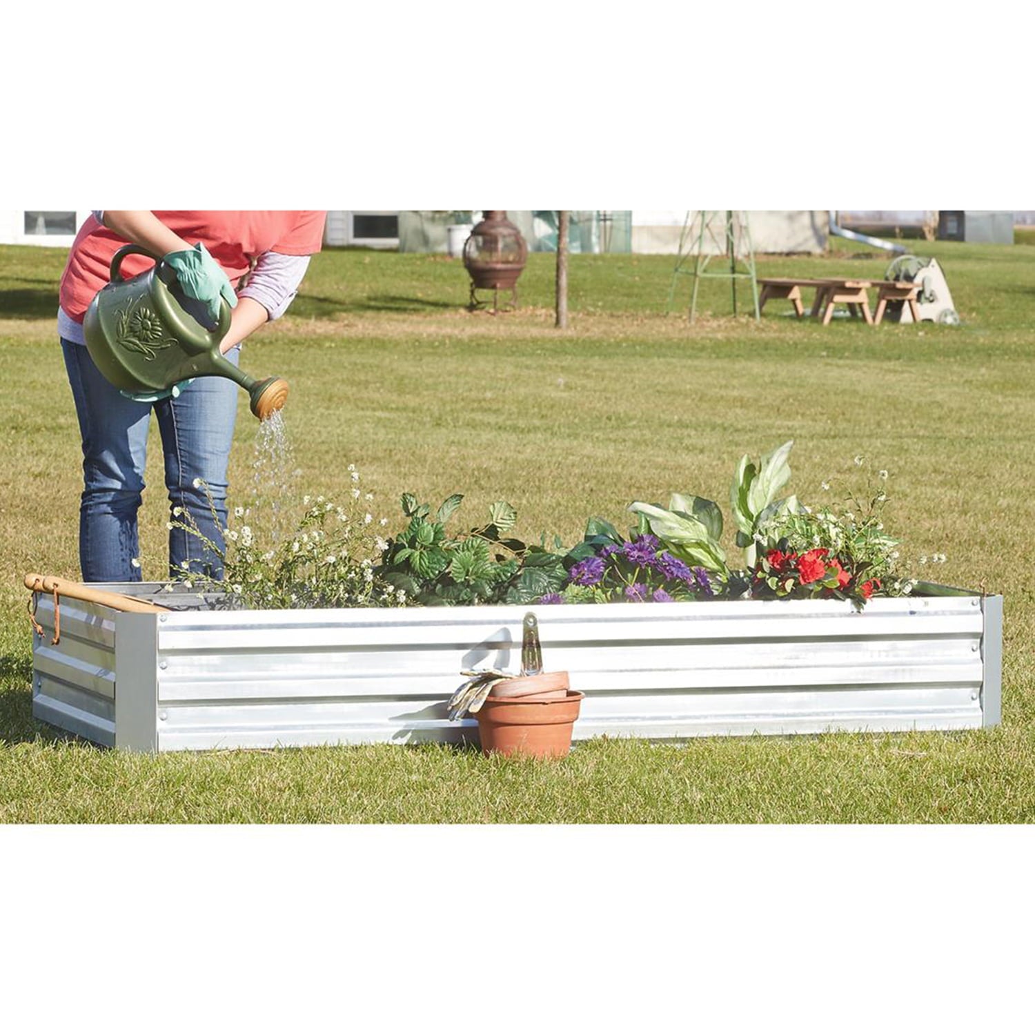 CASTLECREEK Large Galvanized Steel Raised Garden Bed Planter Box, Outdoor Flowers, Herbs, Vegetable Planting Boxes, 72