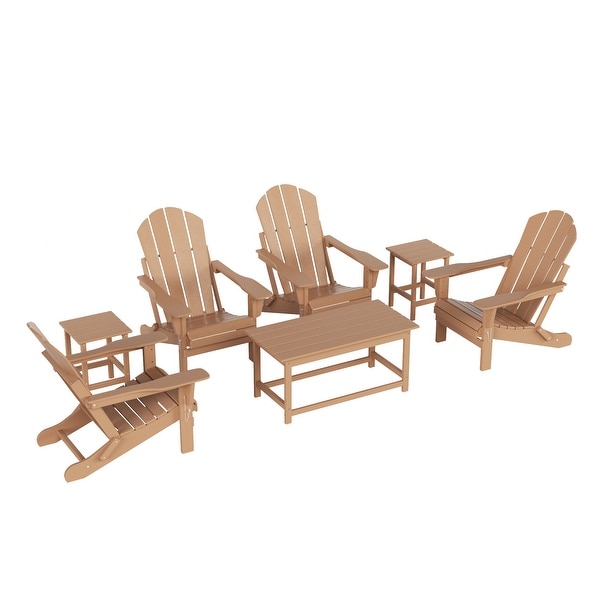 Polytrends Laguna Hdpe All Weather Outdoor Patio Foldable Adirondack Chairs Conversation Set (7Piece Set)