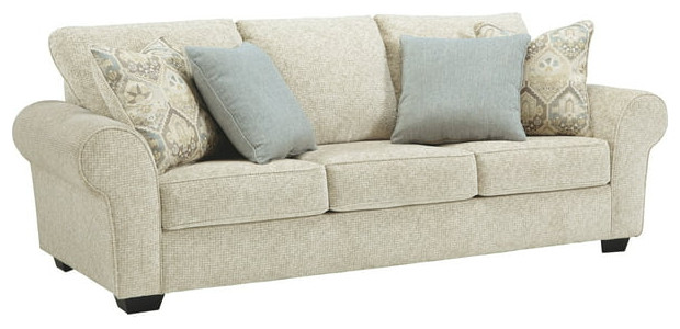 Benzara BM226447 Fabric Upholstered Sofa With Rolled Arms  Beige   Transitional   Sofas   by VirVentures  Houzz