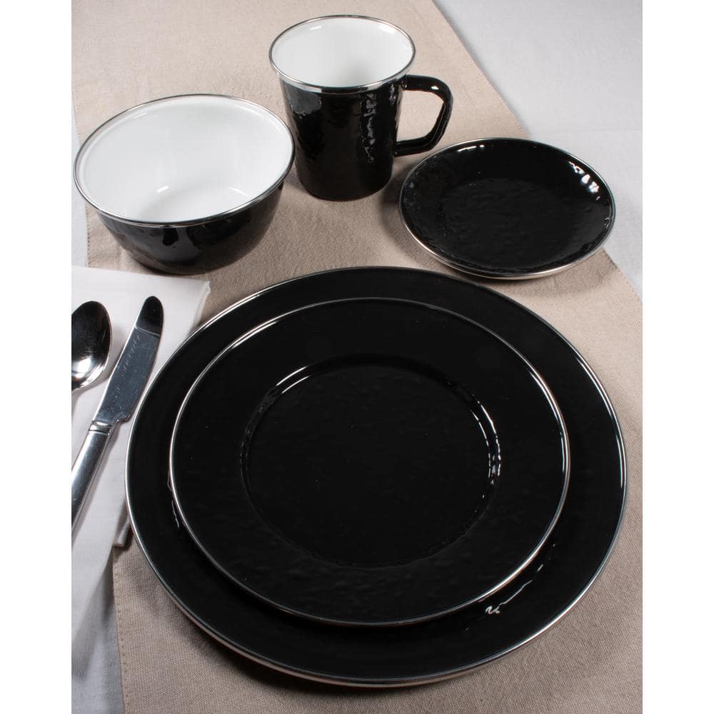 Golden Rabbit 10.5 in. Solid Black Enamelware Square Plates (Set of 2) BK09S2