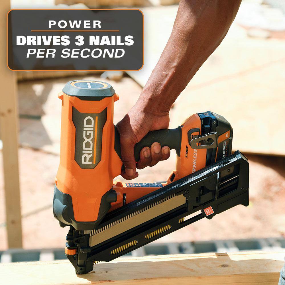 RIDGID 18V Brushless Cordless 30 3-12 in. Framing Nailer with 18V 6.0 Ah MAX Output Lithium-Ion Battery R09895B-AC840060