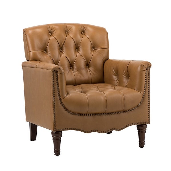 Wemer Transitional Genuine Leather Armchair with Button Tufted Back by HULALA HOME