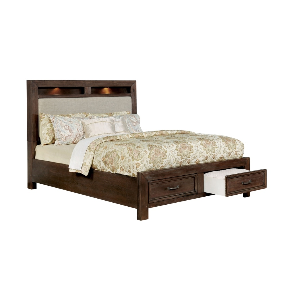 Furniture of America Nuch Rustic Solid Wood LED 2 drawer Platform Bed