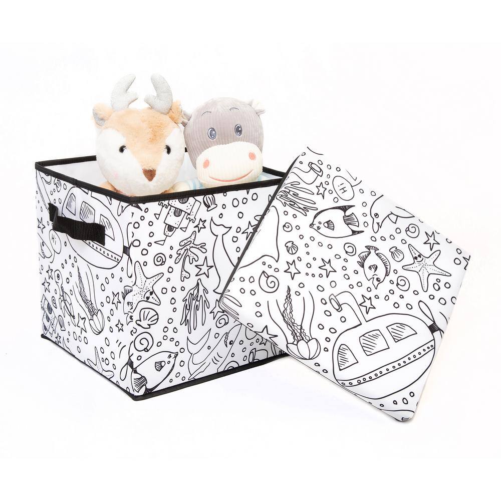 BAUM Kid's White Coloring Storage Cube Bin with lids including 4 Pack of Washable Markers 21A353UE