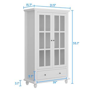 FUFUGAGA White Wooden Bookcase Storage Cabinet with 3-Tier Shelves and Drawer 31.5 L x 15.7 in. W x 55.1 in. H LBB-KF330026-01-c