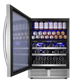 TITTLA 23.47 in. Dual Zone 29-Wine Bottles  90-Cans Beverage  Wine Cooler in Silver Reversible Door Hinge Interior Blue LED KMYC150-2