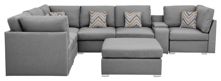 Amira Gray Fabric Reversible Modular Sectional  Usb Console  Ottoman  89825 6B   Contemporary   Sectional Sofas   by Timeout PRO  Houzz