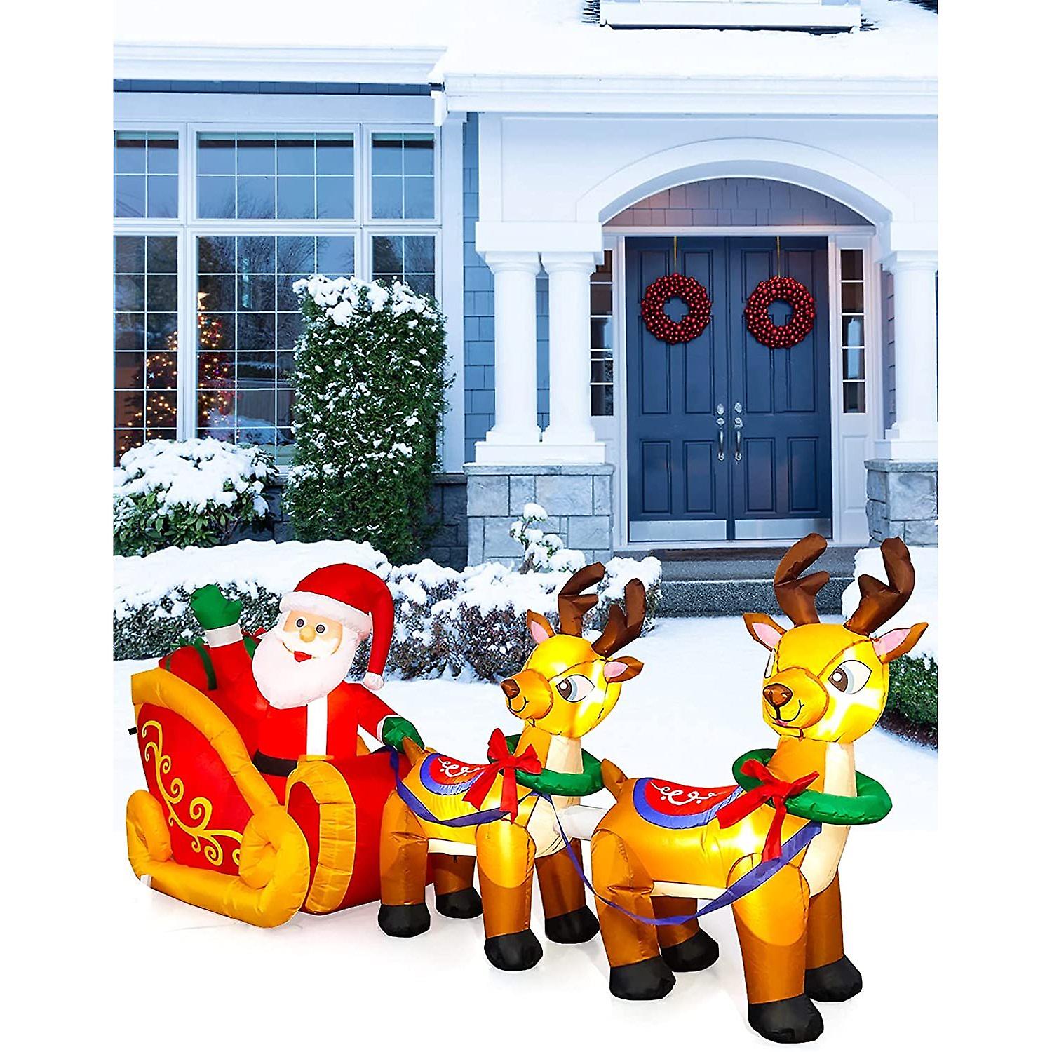 8 Feet Long Christmas Inflatables With Led Light Christmas Inflatable Santa Claus On Sleigh Blow Up Christmas Outdoor Indoor Decoration For Home Famil