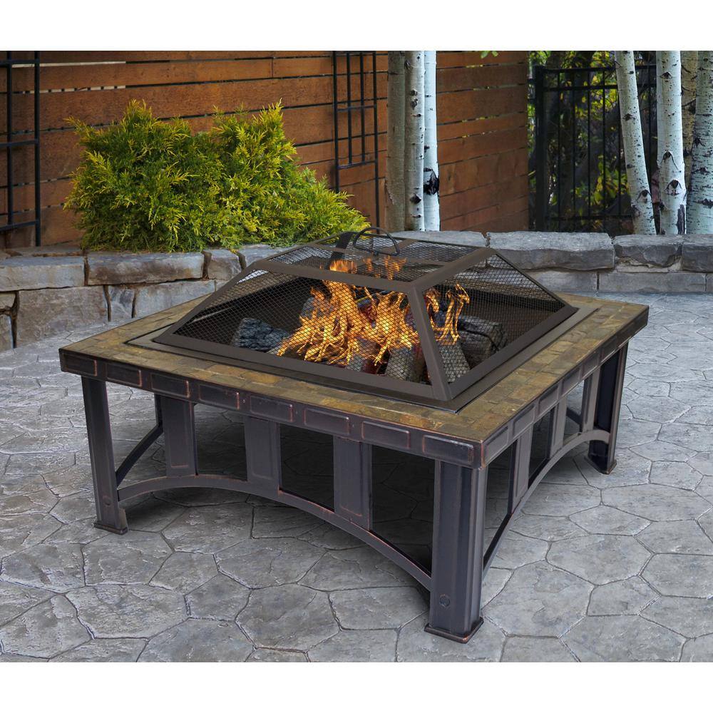 Outdoor Leisure Model 5502 Thirty Inch Firepit with Decorative Slate Hearth and Oil Rubbed Bronze Finish 5502