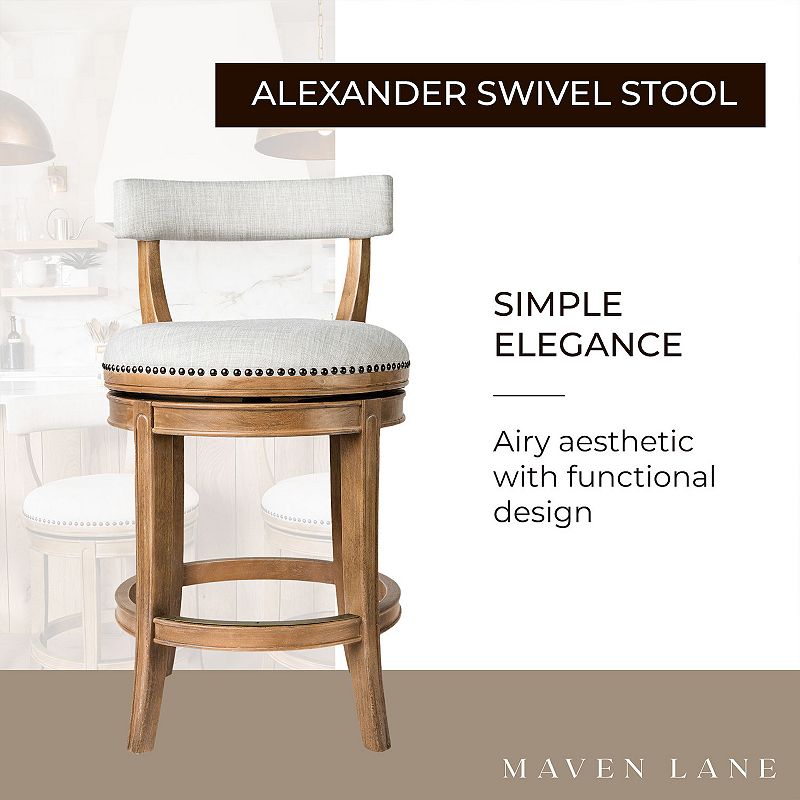 Maven Lane Alexander Kitchen Counter Stool In Weathered Oak Finish W/ Sand Color Fabric Upholstery