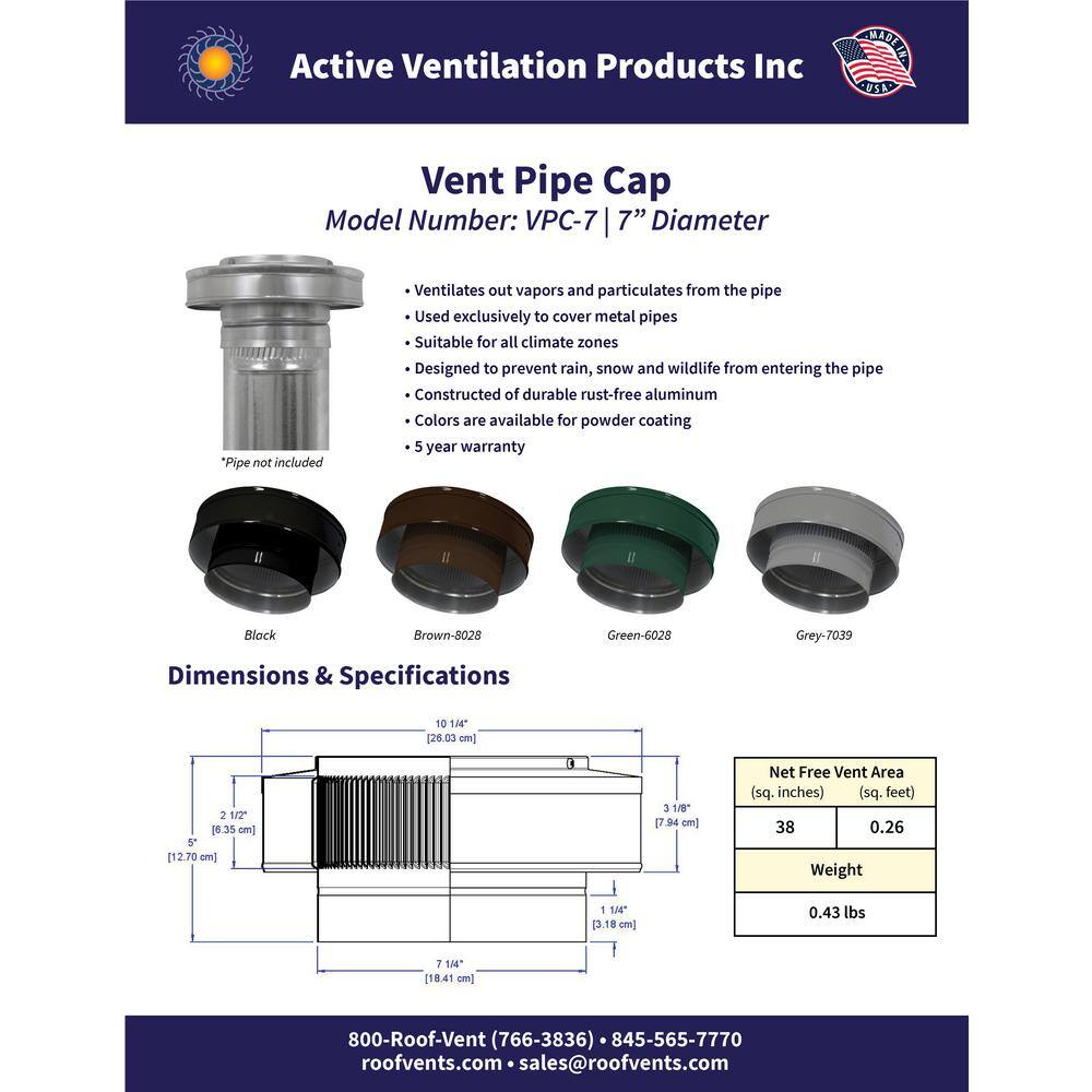 Active Ventilation 7 in. Dia Aluminum Vent Pipe Cap in Mill Finish VPC-7