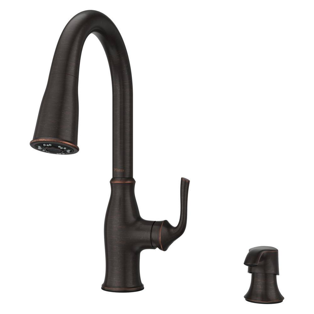 Pfister Rosslyn Single Handle Pull Down Sprayer Kitchen Faucet with Deckplate Included in Tuscan Bronze F-529-7RSSRY