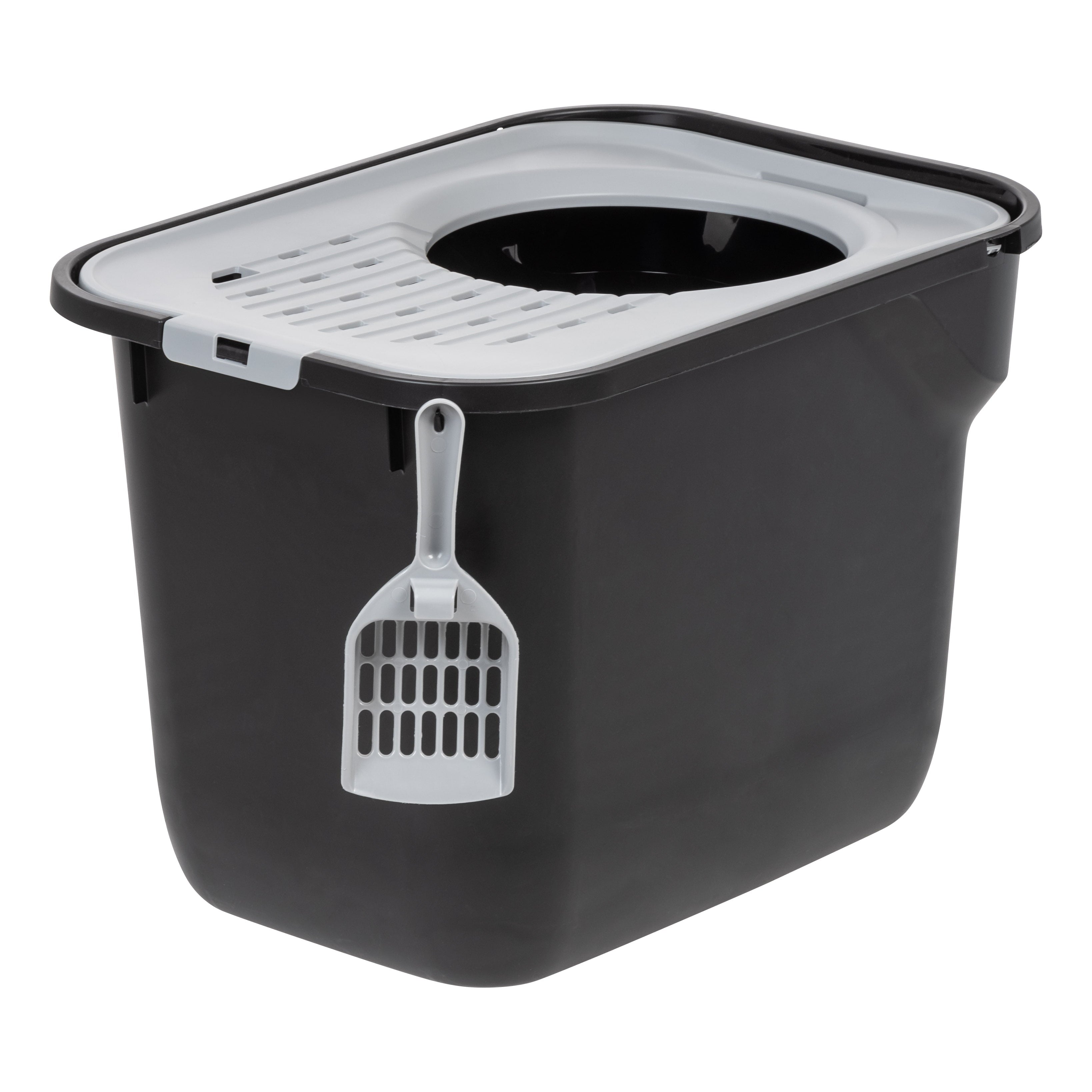 IRIS USA Top Entry Cat Litter Box with Scoop， Black