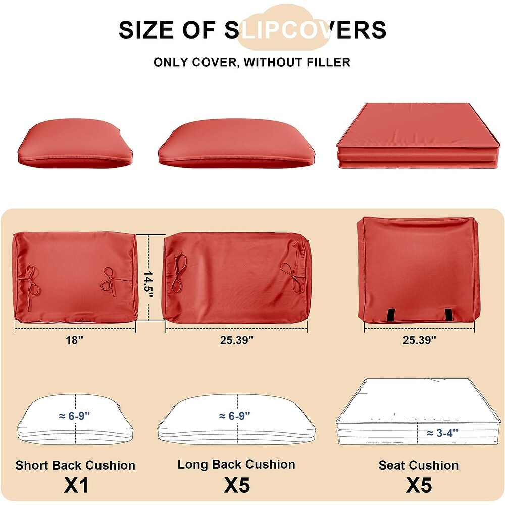 Kullavik Outdoor Patio Cushion Covers Replacement w/5 Seat Cushion Covers and 6 Backrest Pillow Covers