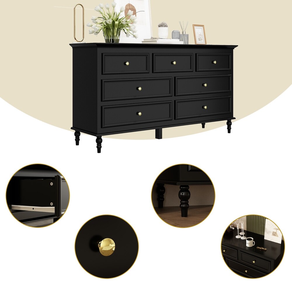 7 Drawer Double Dresser Chest Dresser Sideboard Lacquer For Bedroom