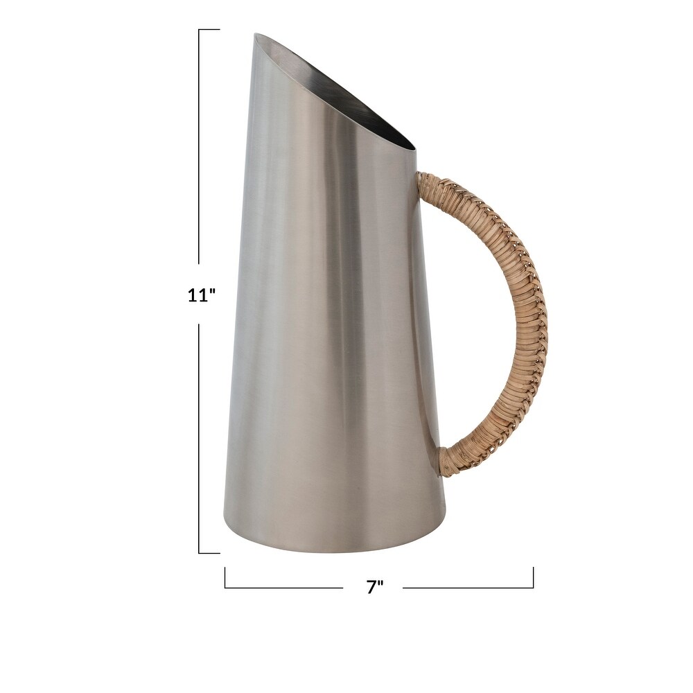 Angled Stainless Steel Pitcher with Rattan Wrapped Handle   7.0\