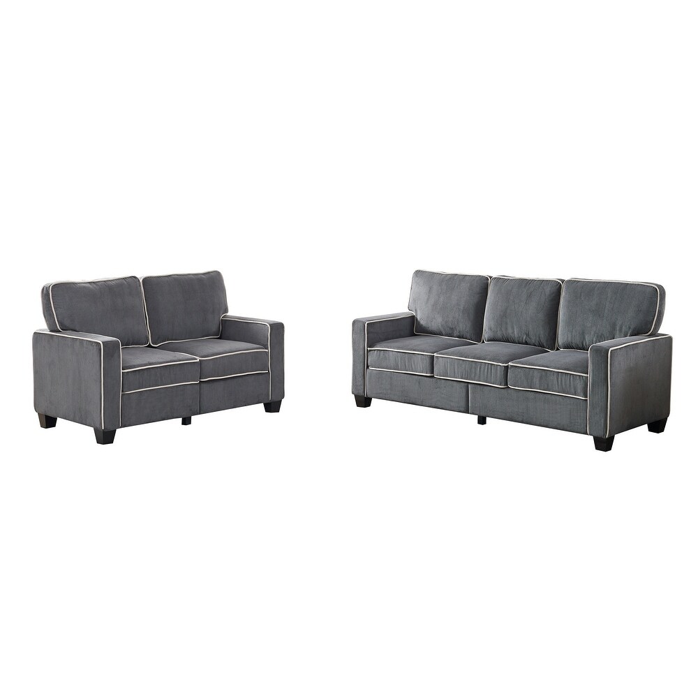 2pc Corduroy Velvet Straight Row Sofa Set w/ Storage Boxes  Dark Grey