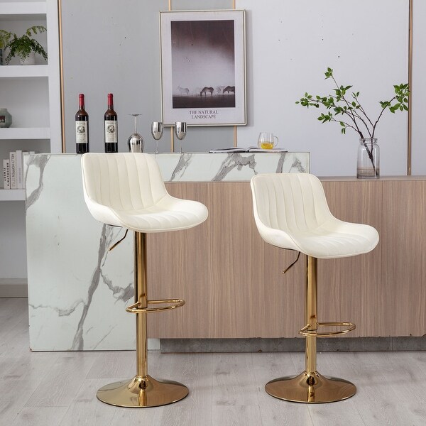 Velvet Adjustable Swivel Bar Stools with Footrest