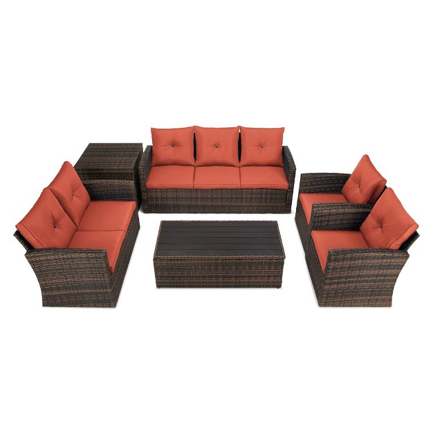 6pc Wicker Outdoor Conversation Set With Cushions Orange Edyo Living