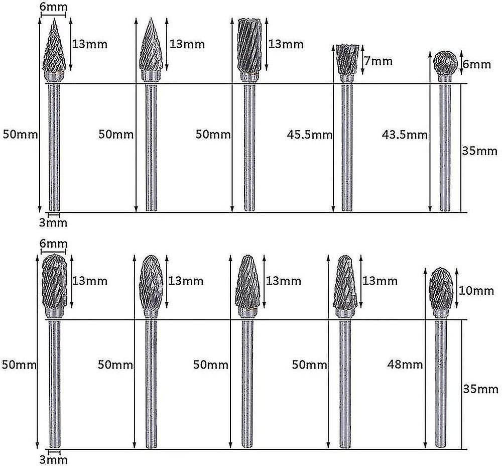 10pcs Tungsten Carbide Rotary Burrs， Metal Milling Cutter Grinding Head For Rotary Tools， Grinder And Woodworking， Engraving， Metal Polishing